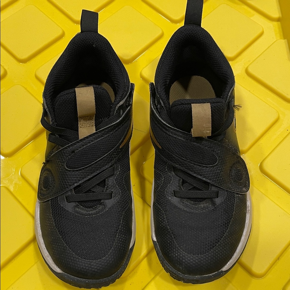 Nike Black and Gold Sneakers Velcro closure pull on tab size 13C